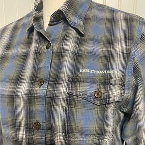 Harley Davidson Cropped Plaid Tie Front Button Down Shirt Women’s Small